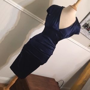 Worn once, navy Caché ruched evening dress